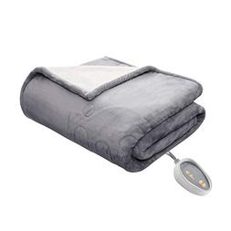 Woolrich Ultra Soft Knitted Plush Reverse to Sherpa Auto Shut Off Electric Blanket with Two 20 Heat Level Setting Controllers, King, Grey